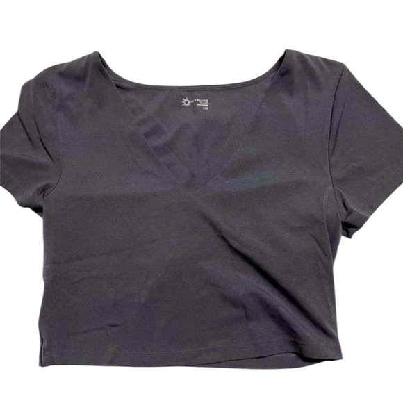 American eagle top. Grey. Large. Cropped. Black. Built in bra. Casual - Picture 1 of 5